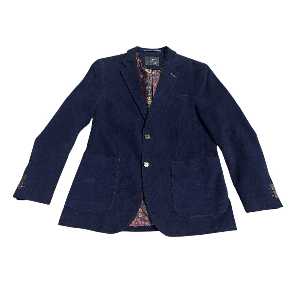 TailorByrd Blazer Mens 38 R Sports Coat Jacket Blue Two Button Corduroy Pockets